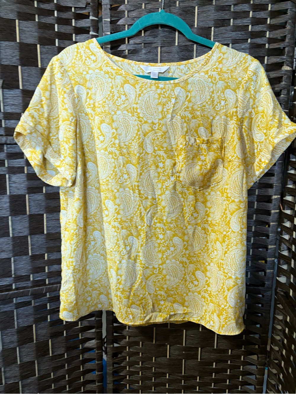 LC Lauren Conrad Yellow Paisley Short Sleeve Blouse